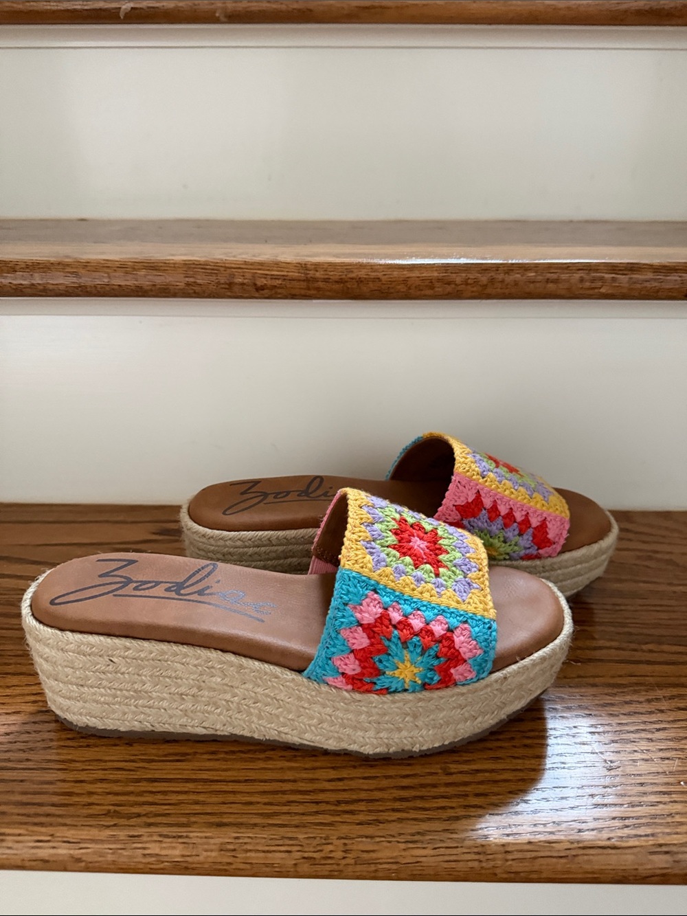 Zodiac Multicolor Crochet Platform Slide Sandals